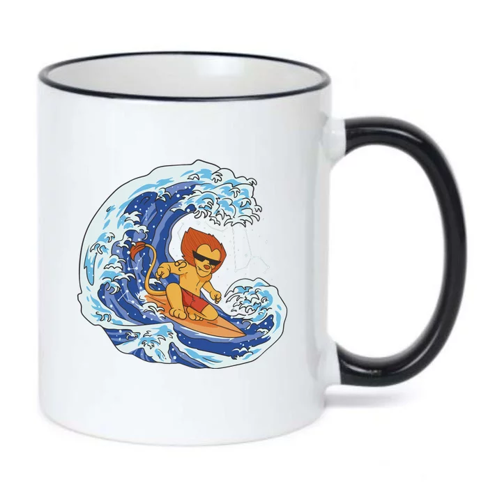 Lion Surfing Wave Black Color Changing Mug