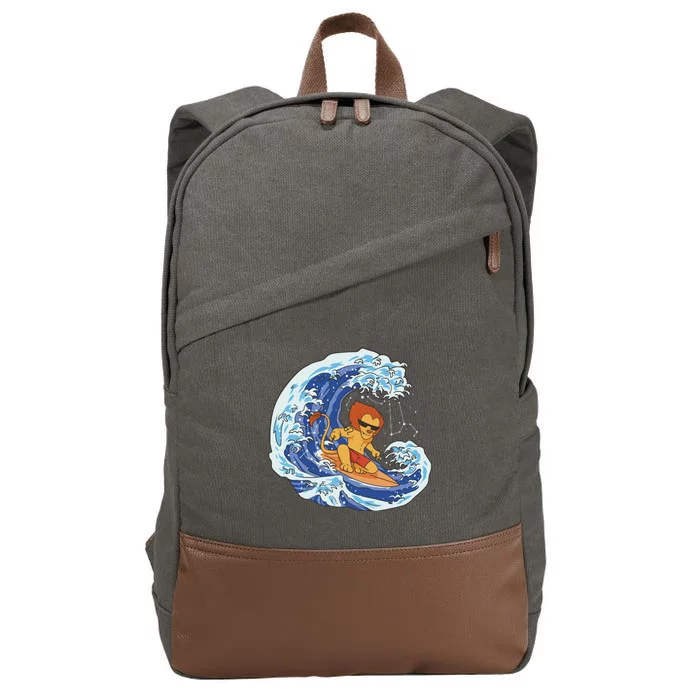 Lion Surfing Wave Cotton Canvas Backpack