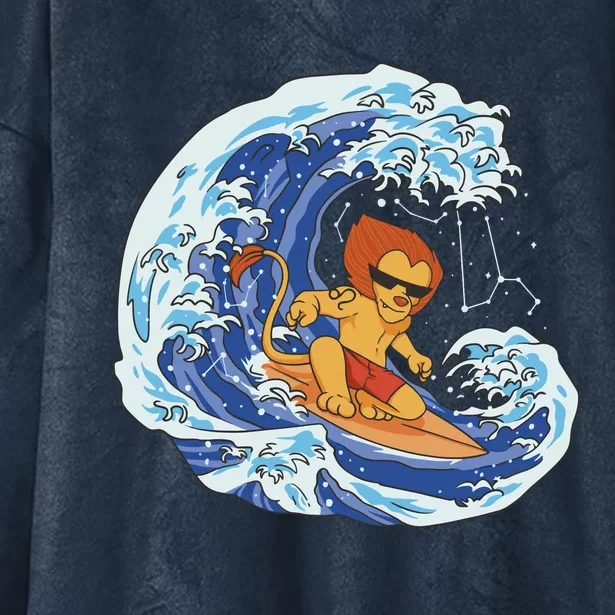 Lion Surfing Wave Hooded Wearable Blanket