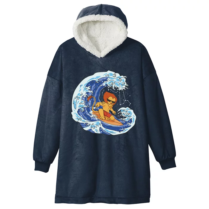 Lion Surfing Wave Hooded Wearable Blanket