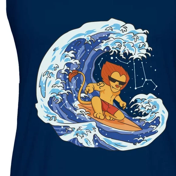 Lion Surfing Wave Ladies Essential Flowy Tank