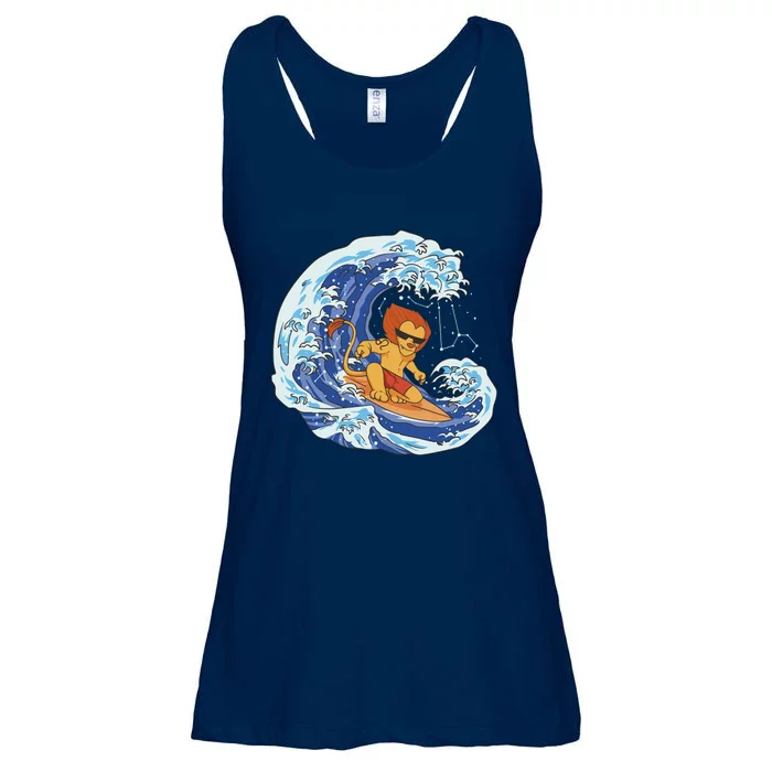 Lion Surfing Wave Ladies Essential Flowy Tank