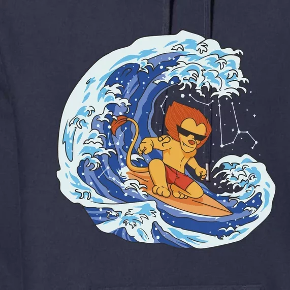 Lion Surfing Wave Premium Hoodie