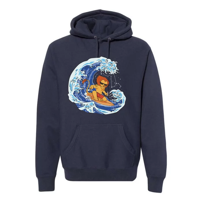 Lion Surfing Wave Premium Hoodie