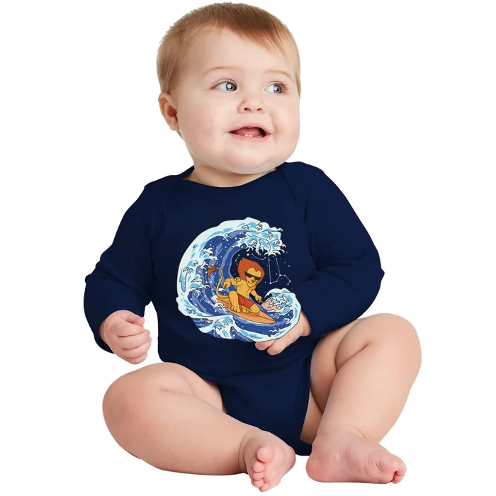 Lion Surfing Wave Baby Long Sleeve Bodysuit