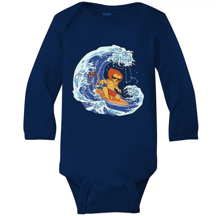 Lion Surfing Wave Baby Long Sleeve Bodysuit