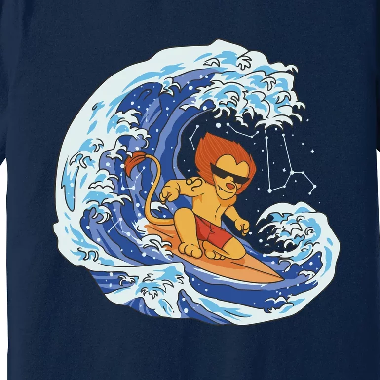 Lion Surfing Wave Premium T-Shirt