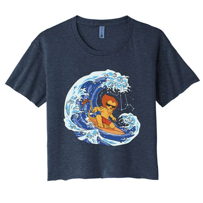 Lion Surfing Wave Women's Crop Top Tee