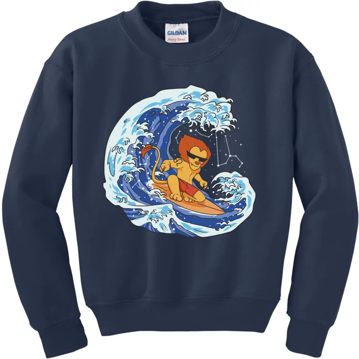 Lion Surfing Wave Kids Sweatshirt