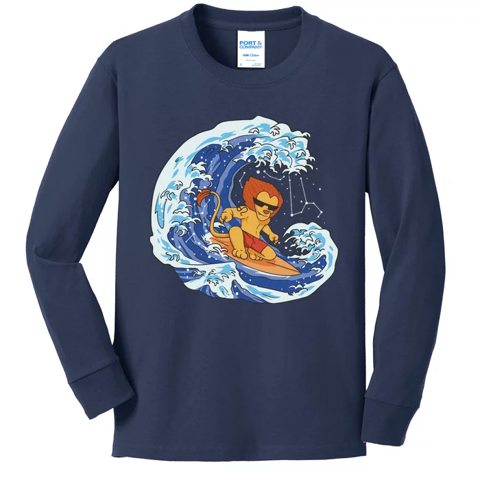 Lion Surfing Wave Kids Long Sleeve Shirt