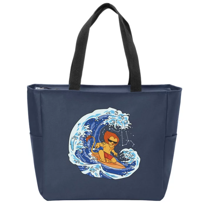 Lion Surfing Wave Zip Tote Bag