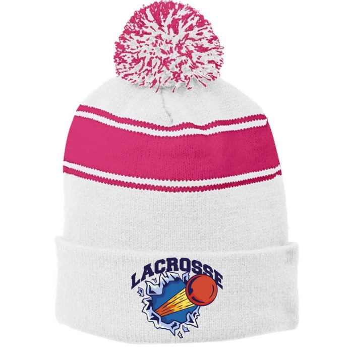 Lacrosse Sport Wild Stripe Pom Pom Beanie