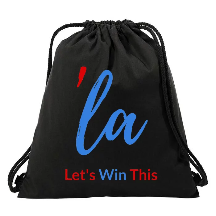 La Script With Comma Kamala LetS Win This Drawstring Bag