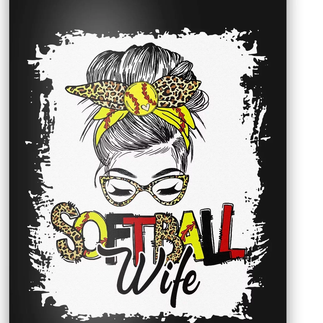 Leopard Softball Wife Life With Messy Bun Mother's Day Poster