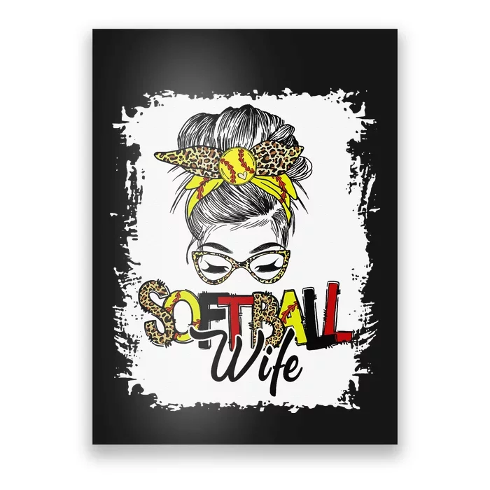 Leopard Softball Wife Life With Messy Bun Mother's Day Poster