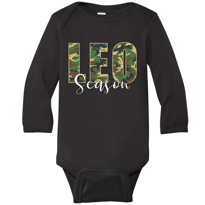 Leo Season Zodiac Birthday Camo Baby Long Sleeve Bodysuit