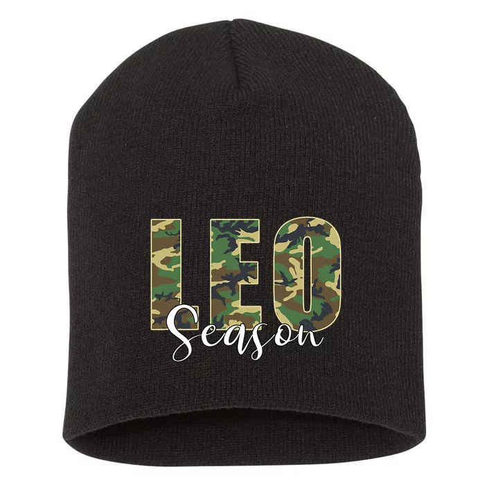 Leo Season Zodiac Birthday Camo Short Acrylic Beanie