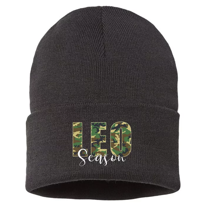 Leo Season Zodiac Birthday Camo Gift Sustainable Knit Beanie