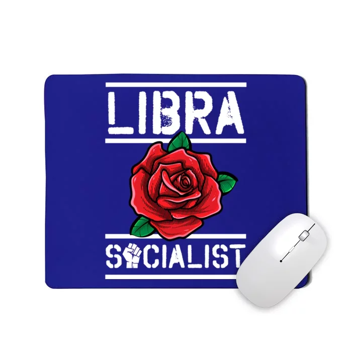 Libra Socialist Zodiac Sign Floral Red Rose Leftist Gift Mousepad