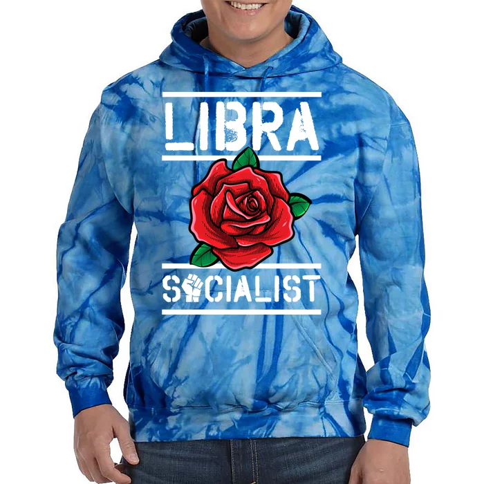 Libra Socialist Zodiac Sign Floral Red Rose Leftist Gift Tie Dye Hoodie