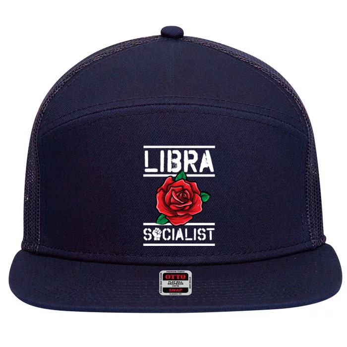 Libra Socialist Zodiac Sign Floral Red Rose Leftist Gift 7 Panel Mesh Trucker Snapback Hat