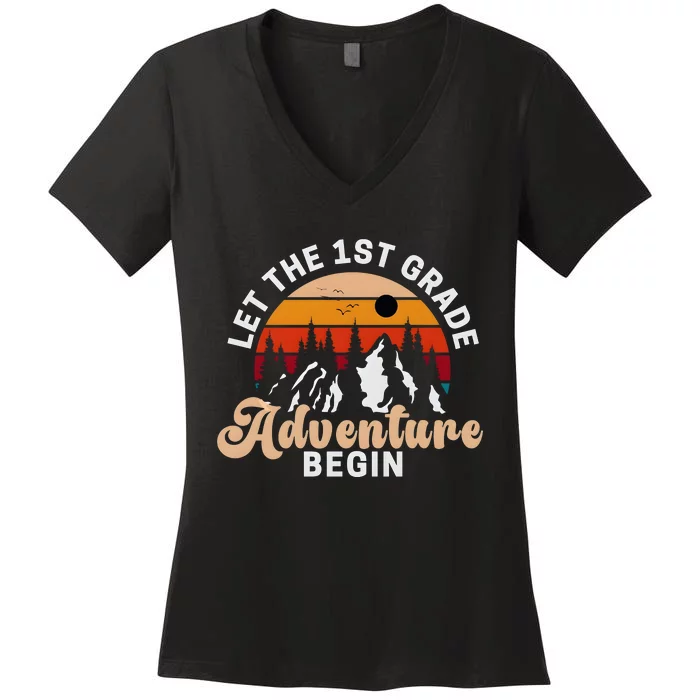 Let The 1st Grade Adventure Begin Vintage Women's V-Neck T-Shirt