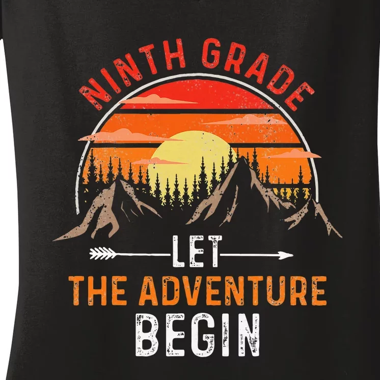 Let The 9th Grade Adventure Begin Ninth Grade Teacher Retro Women's V-Neck T-Shirt