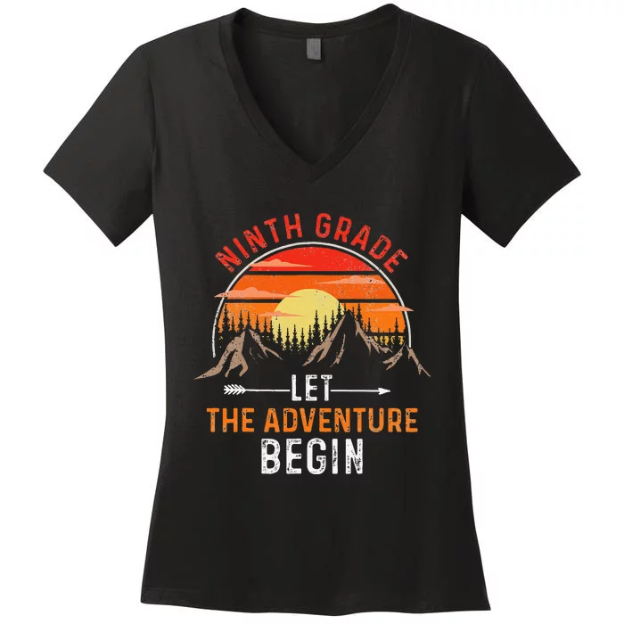 Let The 9th Grade Adventure Begin Ninth Grade Teacher Retro Women's V-Neck T-Shirt