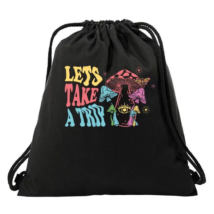 Lets Take A Trip Mushroom Colorful Drawstring Bag