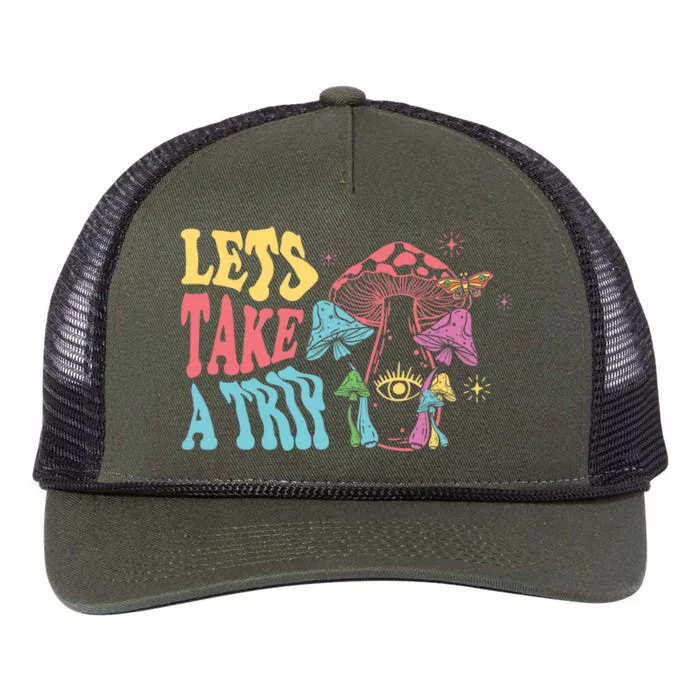 Lets Take A Trip Mushroom Colorful Retro Rope Trucker Hat Cap