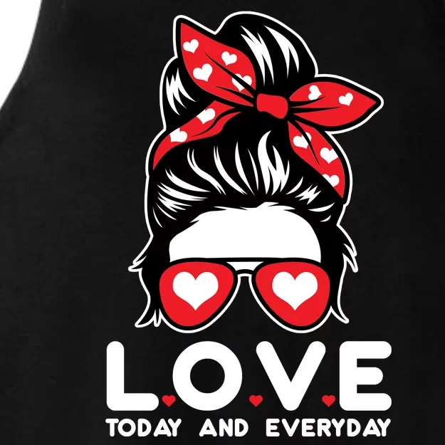 Love Today And Everyday Cute Valentine Hair Bun Ladies Tri-Blend Wicking Tank