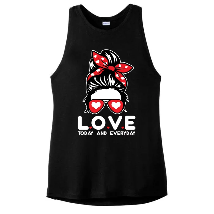 Love Today And Everyday Cute Valentine Hair Bun Ladies Tri-Blend Wicking Tank