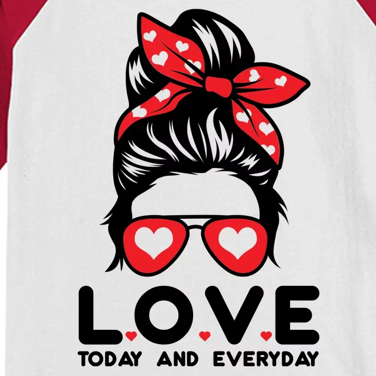 Love Today And Everyday Cute Valentine Hair Bun Kids Colorblock Raglan Jersey