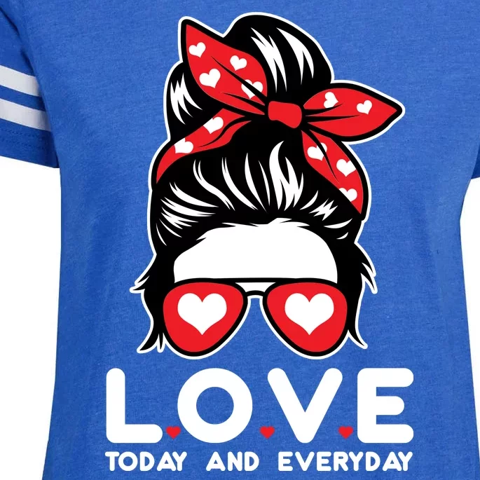 Love Today And Everyday Cute Valentine Hair Bun Enza Ladies Jersey Football T-Shirt