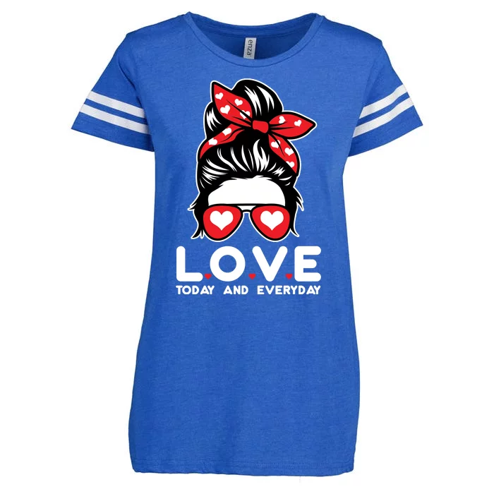 Love Today And Everyday Cute Valentine Hair Bun Enza Ladies Jersey Football T-Shirt