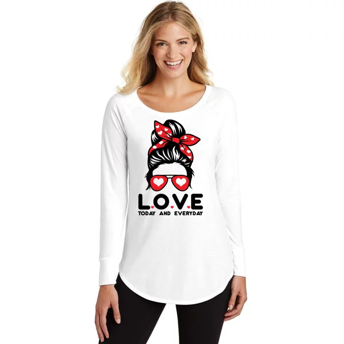 Love Today And Everyday Cute Valentine Hair Bun Women's Perfect Tri Tunic Long Sleeve Shirt