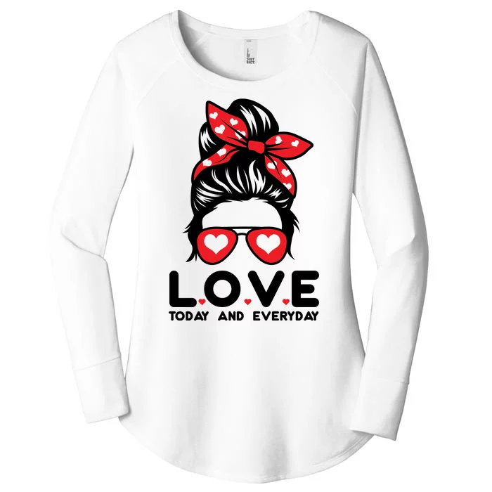 Love Today And Everyday Cute Valentine Hair Bun Women's Perfect Tri Tunic Long Sleeve Shirt