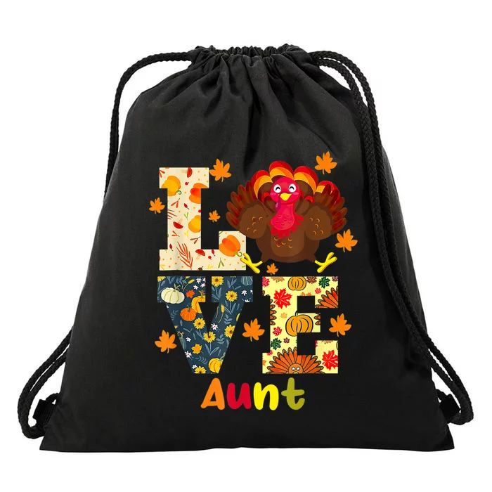 LOVE Turkey Aunt Pumpkin Happy Thanksgiving Autumn Gifts Drawstring Bag