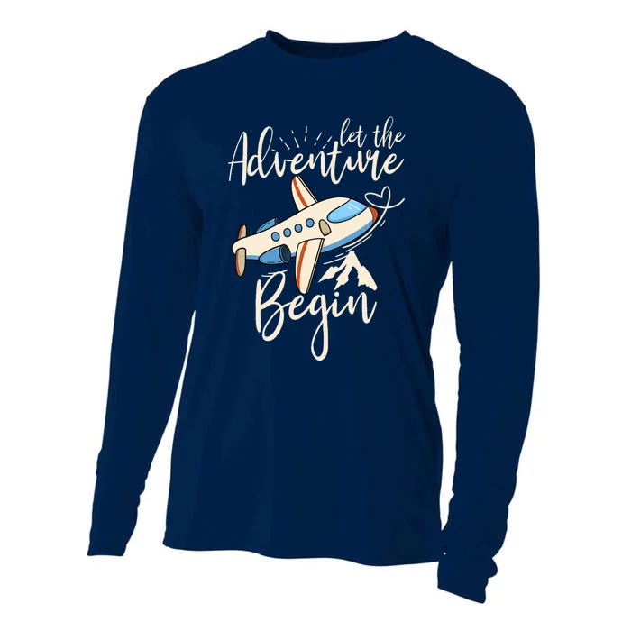 Let The Adventure Begin Airplane Adventure Travel Mode Cooling Performance Long Sleeve Crew