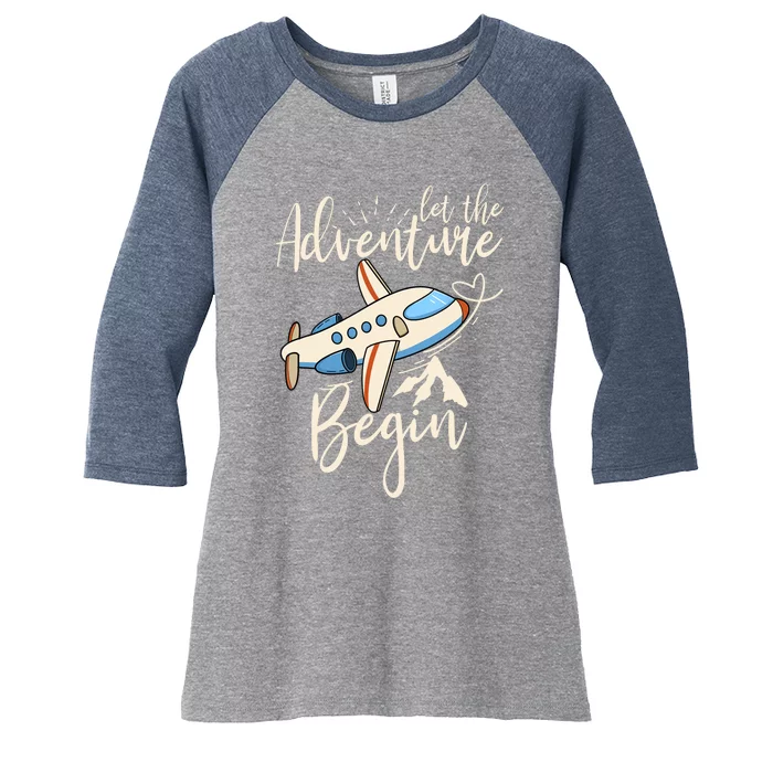 Let The Adventure Begin Airplane Adventure Travel Mode Women's Tri-Blend 3/4-Sleeve Raglan Shirt