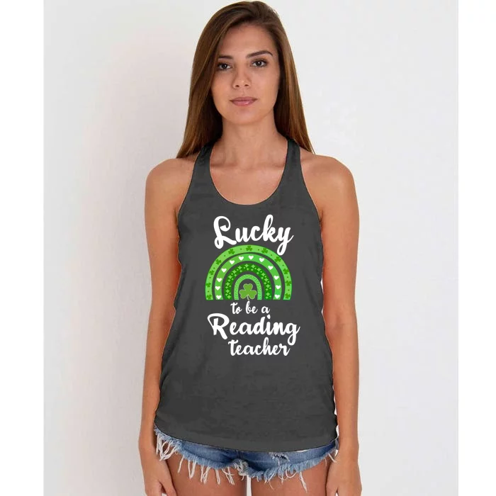 Lucky To Be A Reading Teacher St Patricks Day Irish School Gift Women's Knotted Racerback Tank