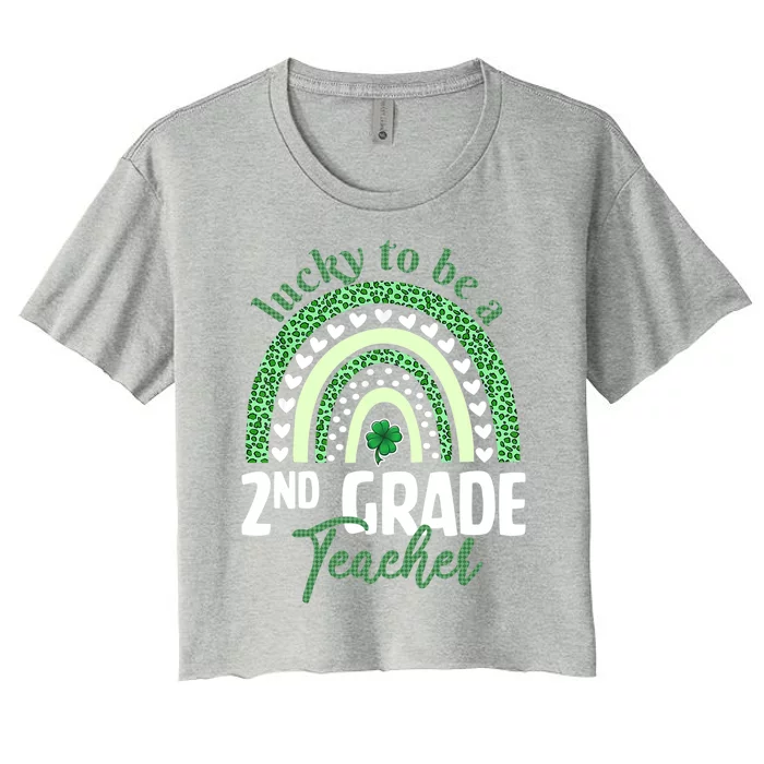 Lucky To Be A 2nd Grade Teacher St Patricks Day Leopard Cool Gift Women's Crop Top Tee