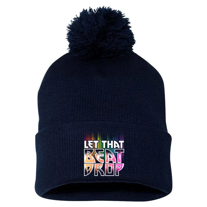 Let That Beat Drop Rainbow Equalizer Dance Music Lover Pom Pom 12in Knit Beanie