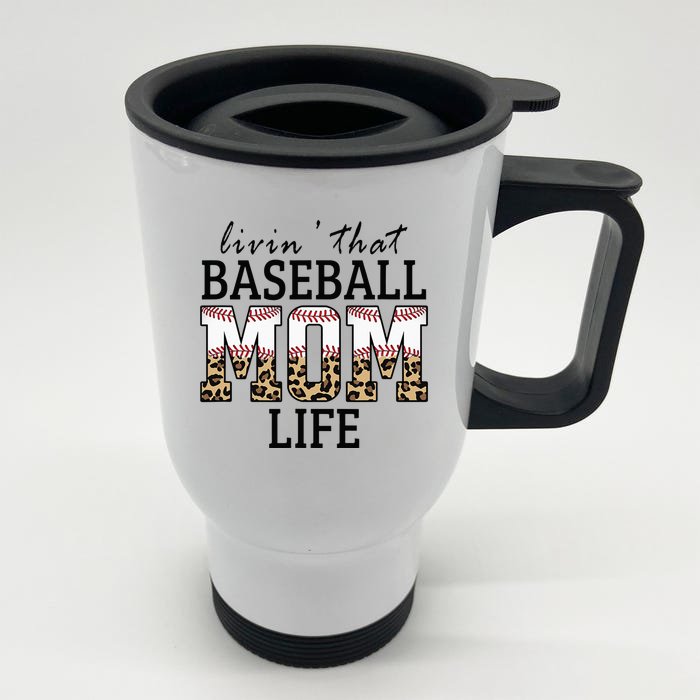 Livin' That Baseball Mom Life Leopard Front & Back Stainless Steel Travel Mug