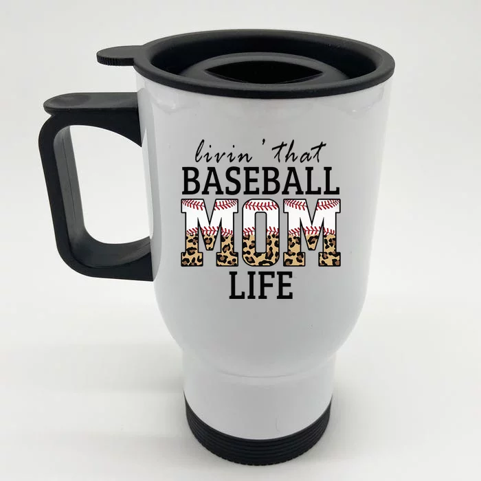 Livin' That Baseball Mom Life Leopard Front & Back Stainless Steel Travel Mug