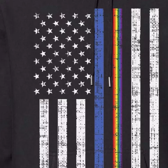 LGBT Thin Blue Line Rainbow American Flag Gay Police Premium Hoodie