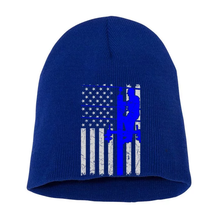 Line Thin Blue Line American Flag Us Independence Great Gift Short Acrylic Beanie