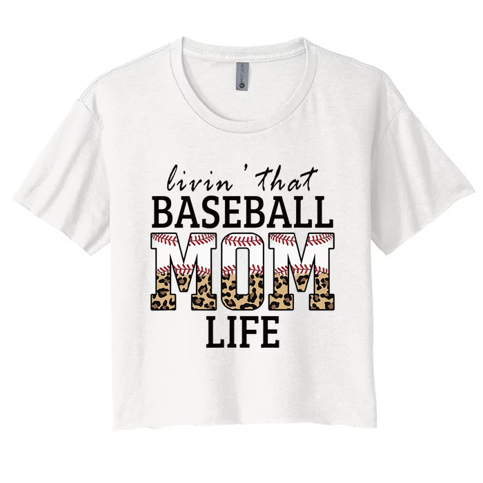 Livin' That Baseball Mom Life Leopard Women's Crop Top Tee