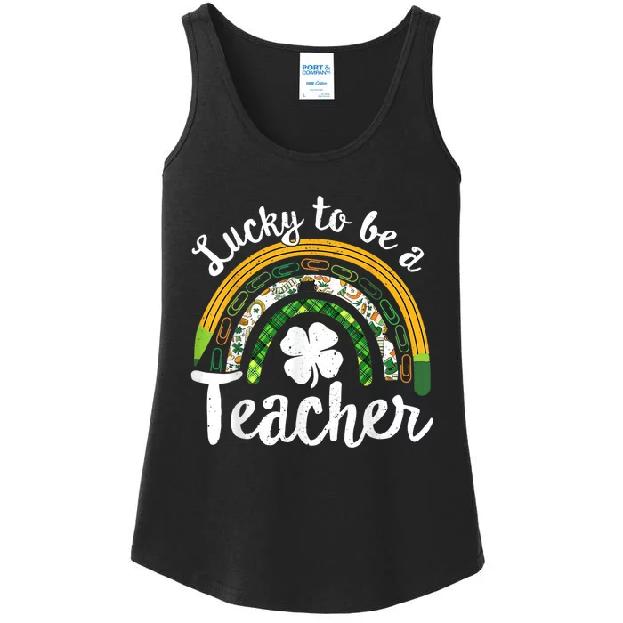 Lucky To Be A Teacher St Patricks Day Rainbow Teacher School Ladies Essential Tank