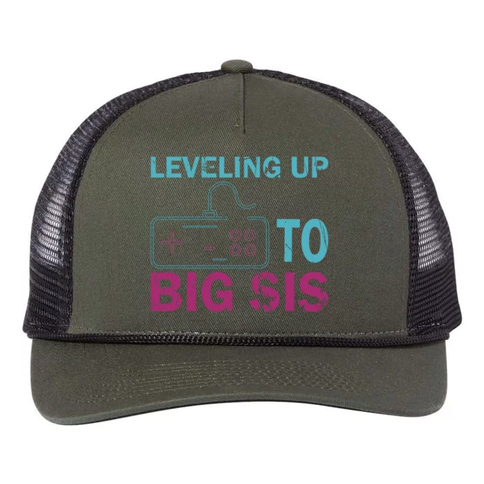 Leveling To Big Sis Big Sis Little Bro Designs Funny Gift Retro Rope Trucker Hat Cap